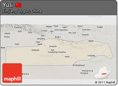 Shaded Relief 3D Map of Yuli, semi-desaturated