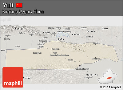 Shaded Relief 3D Map of Yuli, semi-desaturated