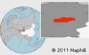 Gray Location Map of Yuli, highlighted country, highlighted parent region, hill shading