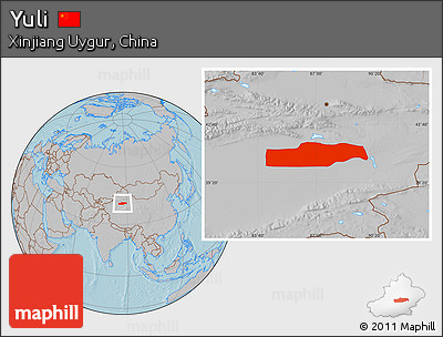 Gray Location Map of Yuli, hill shading