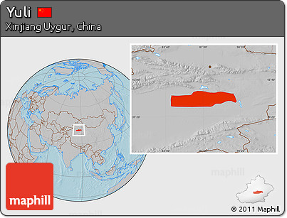 Gray Location Map of Yuli, hill shading