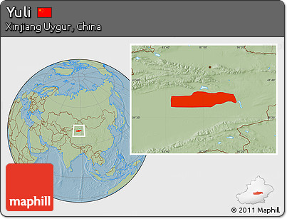 Savanna Style Location Map of Yuli, hill shading