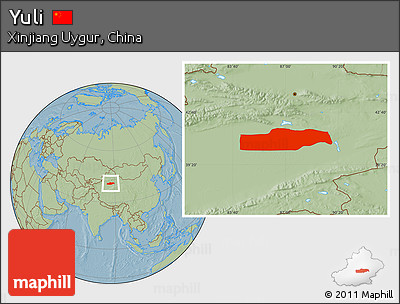 Savanna Style Location Map of Yuli, hill shading