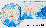 Shaded Relief Location Map of Yuli, within the entire country