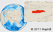 Shaded Relief Location Map of Yuli