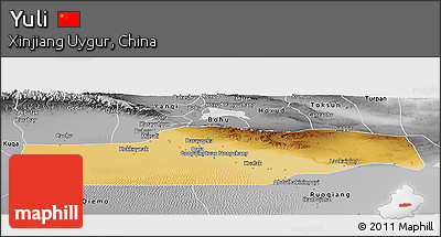Physical Panoramic Map of Yuli, desaturated