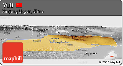 Physical Panoramic Map of Yuli, desaturated