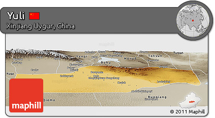 Physical Panoramic Map of Yuli, semi-desaturated
