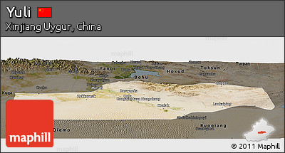 Satellite Panoramic Map of Yuli, darken