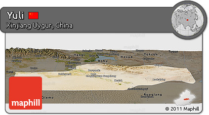Satellite Panoramic Map of Yuli, darken