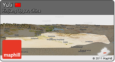 Satellite Panoramic Map of Yuli, darken