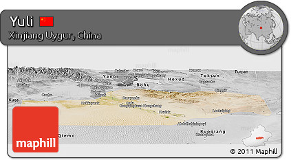 Satellite Panoramic Map of Yuli, desaturated