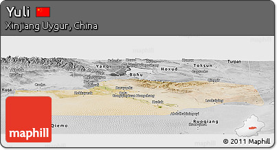 Satellite Panoramic Map of Yuli, desaturated