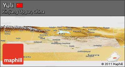 Satellite Panoramic Map of Yuli, physical outside