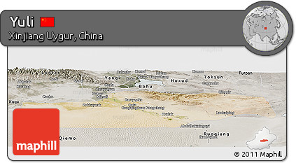 Satellite Panoramic Map of Yuli, semi-desaturated