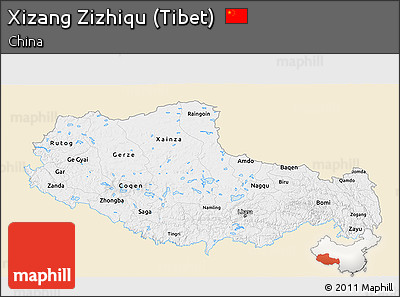 Classic Style 3D Map of Xizang Zizhiqu (Tibet), single color outside
