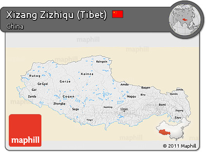 Classic Style 3D Map of Xizang Zizhiqu (Tibet), single color outside