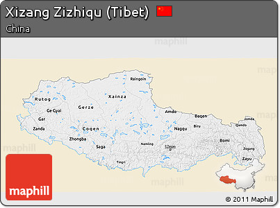 Classic Style 3D Map of Xizang Zizhiqu (Tibet), single color outside