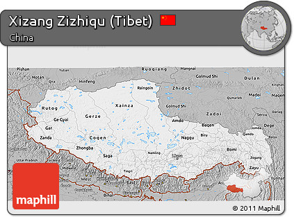 Gray 3D Map of Xizang Zizhiqu (Tibet)