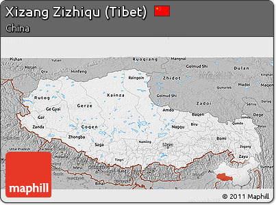 Gray 3D Map of Xizang Zizhiqu (Tibet)