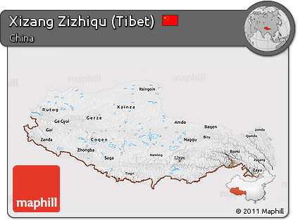 Physical 3D Map of Xizang Zizhiqu (Tibet), cropped outside