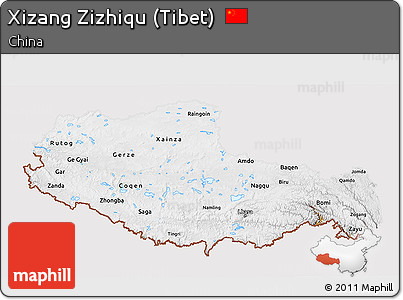 Physical 3D Map of Xizang Zizhiqu (Tibet), cropped outside