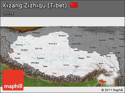 Physical 3D Map of Xizang Zizhiqu (Tibet), darken