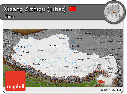 Physical 3D Map of Xizang Zizhiqu (Tibet), darken