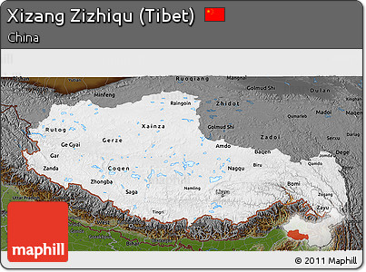 Physical 3D Map of Xizang Zizhiqu (Tibet), darken