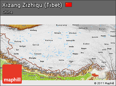 Physical 3D Map of Xizang Zizhiqu (Tibet)