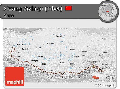 Physical 3D Map of Xizang Zizhiqu (Tibet), lighten, desaturated
