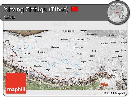 Physical 3D Map of Xizang Zizhiqu (Tibet), semi-desaturated