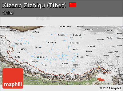 Physical 3D Map of Xizang Zizhiqu (Tibet), semi-desaturated
