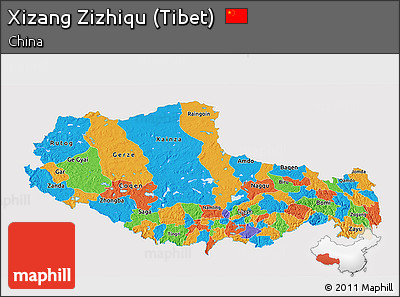 Political 3D Map of Xizang Zizhiqu (Tibet), single color outside