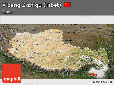 Satellite 3D Map of Xizang Zizhiqu (Tibet), darken
