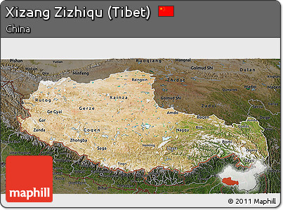 Satellite 3D Map of Xizang Zizhiqu (Tibet), darken