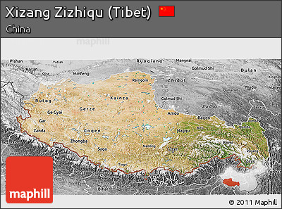 Satellite 3D Map of Xizang Zizhiqu (Tibet), desaturated