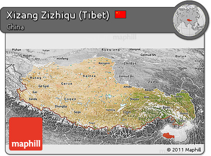Satellite 3D Map of Xizang Zizhiqu (Tibet), desaturated