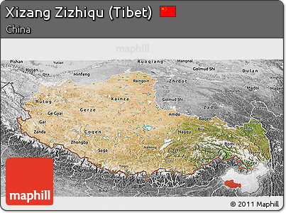 Satellite 3D Map of Xizang Zizhiqu (Tibet), desaturated