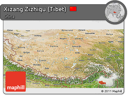 Satellite 3D Map of Xizang Zizhiqu (Tibet)