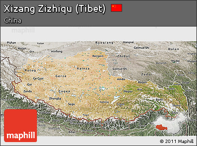 Satellite 3D Map of Xizang Zizhiqu (Tibet), semi-desaturated