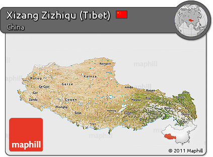 Satellite 3D Map of Xizang Zizhiqu (Tibet), single color outside
