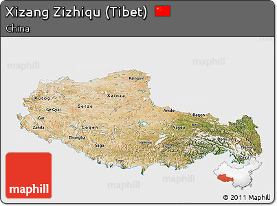 Satellite 3D Map of Xizang Zizhiqu (Tibet), single color outside