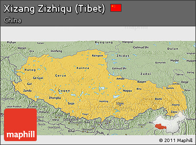 Savanna Style 3D Map of Xizang Zizhiqu (Tibet)