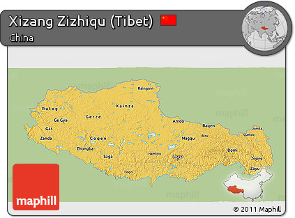 Savanna Style 3D Map of Xizang Zizhiqu (Tibet), single color outside