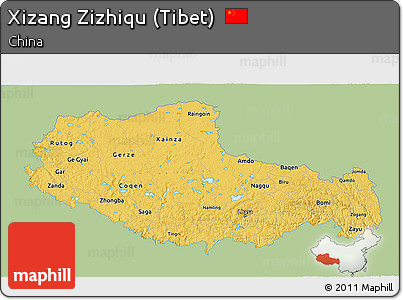Savanna Style 3D Map of Xizang Zizhiqu (Tibet), single color outside