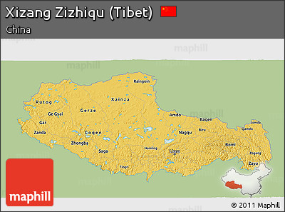 Savanna Style 3D Map of Xizang Zizhiqu (Tibet), single color outside
