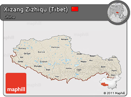 Shaded Relief 3D Map of Xizang Zizhiqu (Tibet), cropped outside