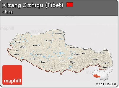 Shaded Relief 3D Map of Xizang Zizhiqu (Tibet), cropped outside