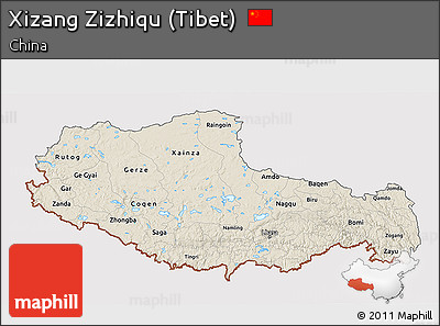 Shaded Relief 3D Map of Xizang Zizhiqu (Tibet), cropped outside